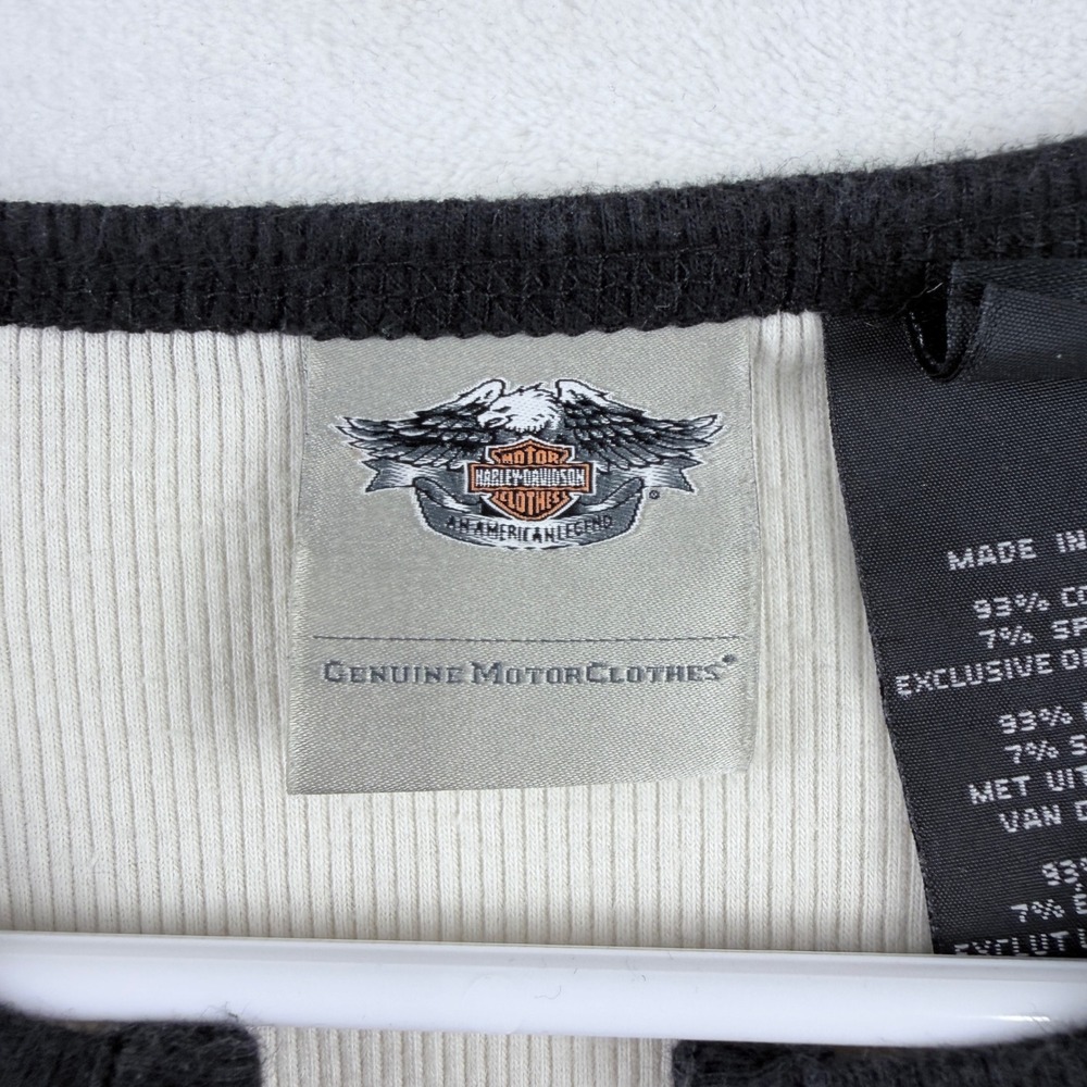 Harley-Davidson Colorblock Henley Long Sleeve Biker Graphic Shirt Black Orange M - Picture 5 of 11